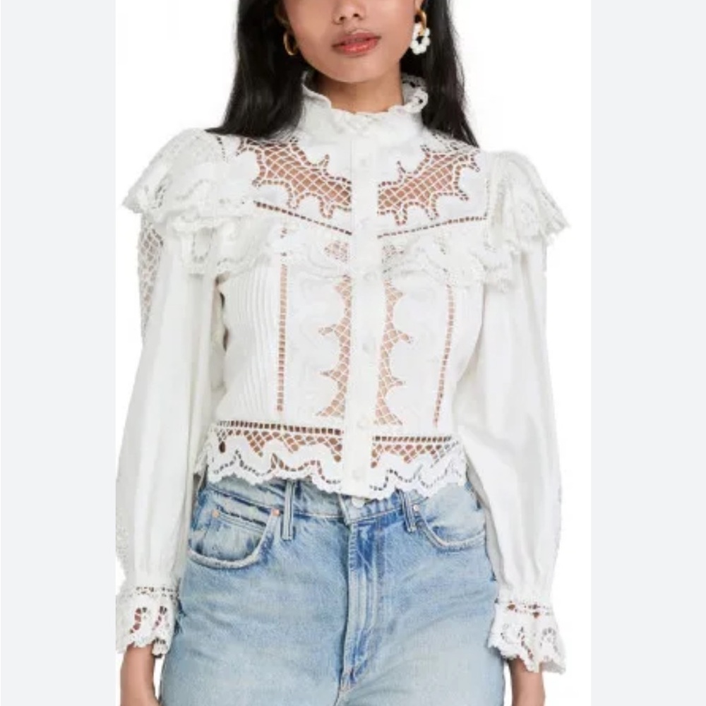 Alice & Olivia Marlo Eyelet Ruffle Blouse